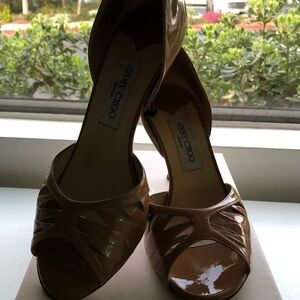 Jimmy Choo London Patent Leather Nude Trinity Pumps.  Size 40.